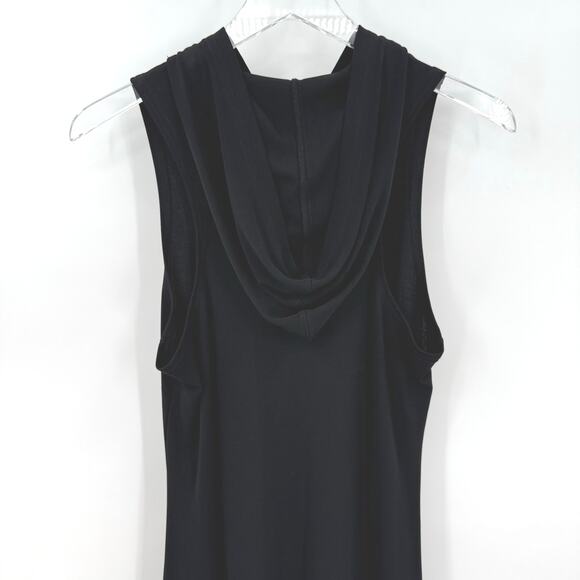 Vintage Gap Size Large Black Sleeveless Hooded Maxi Dress Stretch Side Slit - Picture 5 of 9